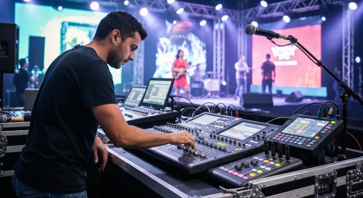 Audio engineer adjusting sound levels at a live event