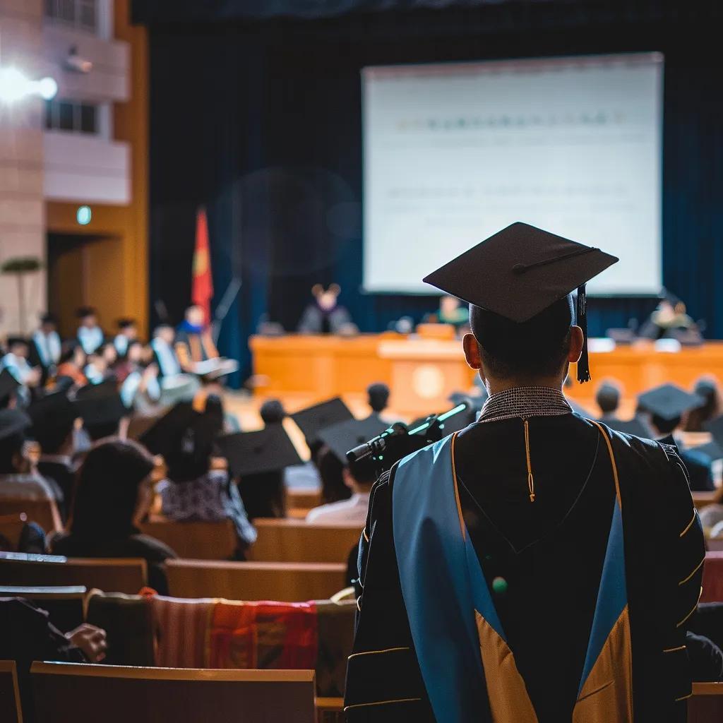 high-definition projector setup at a graduation ceremony with graduates and audience